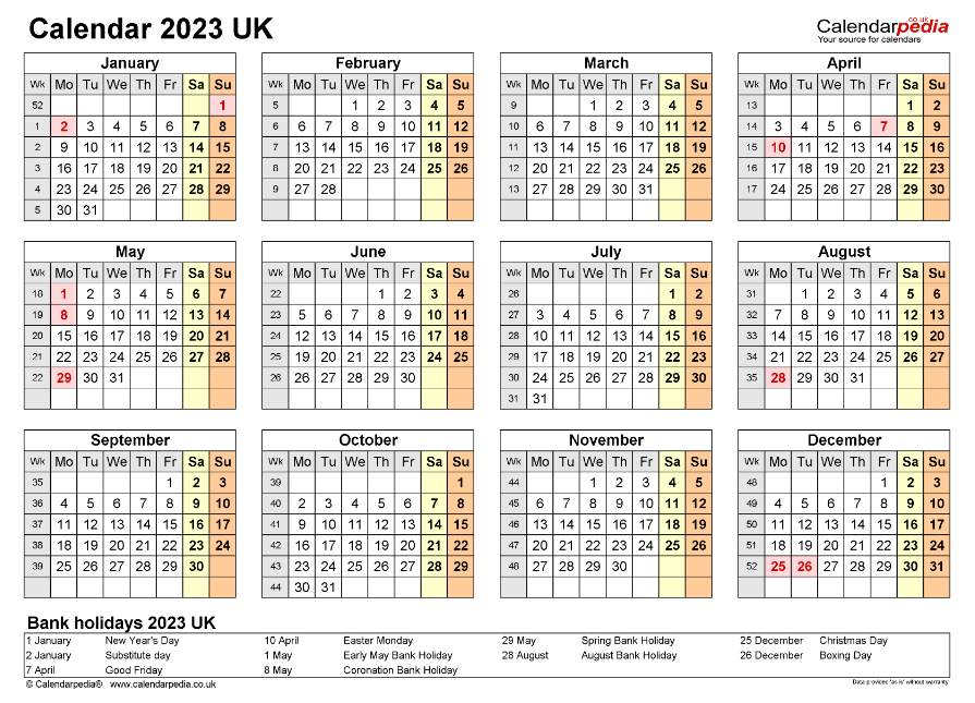 Calendar 2023 UK